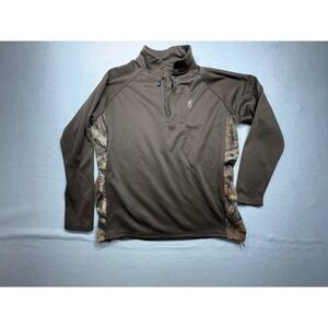 Browning Men Long Sleeve Quarter Zip Pullover Camo Trim Brown Size L
